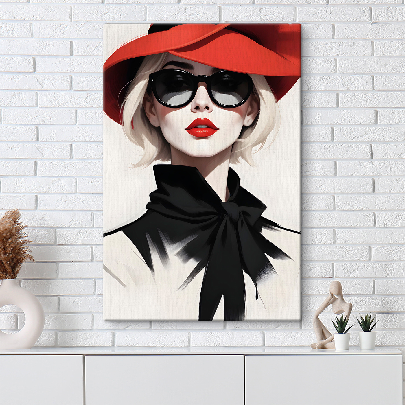 A woman wearing a red hat and sunglasses A woman wearing a red hat and sunglasses