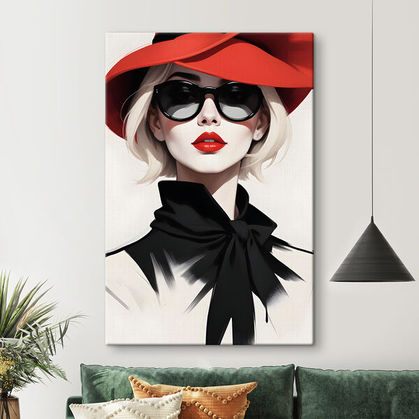 A woman wearing a red hat and sunglasses A woman wearing a red hat and sunglasses