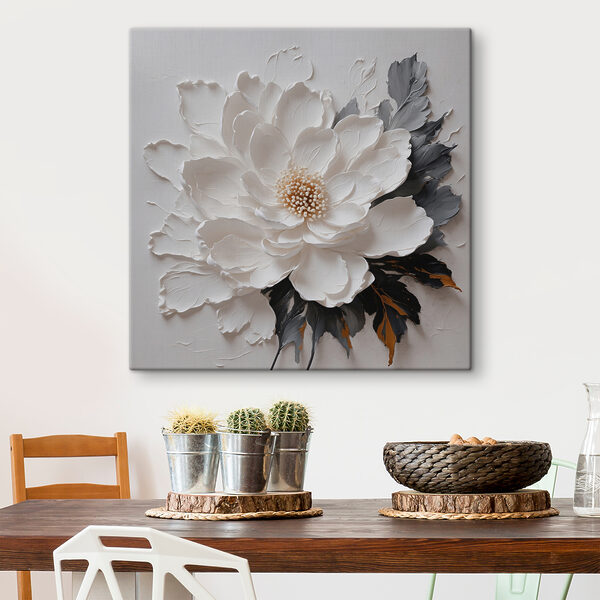 Quadri Un fiore bianco con foglie nere e grigie (COD: s38304) Quadri Quadri Un fiore bianco con foglie nere e grigie (COD: s38304)