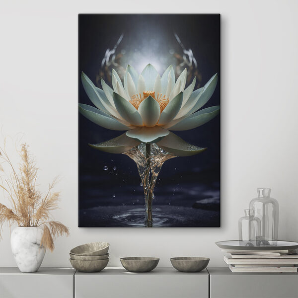 Quadri Un fiore bianco con il centro giallo e degli spruzzi d'acqua (COD: s38435) Quadri Quadri Un fiore bianco con il centro giallo e degli spruzzi d'acqua (COD: s38435)