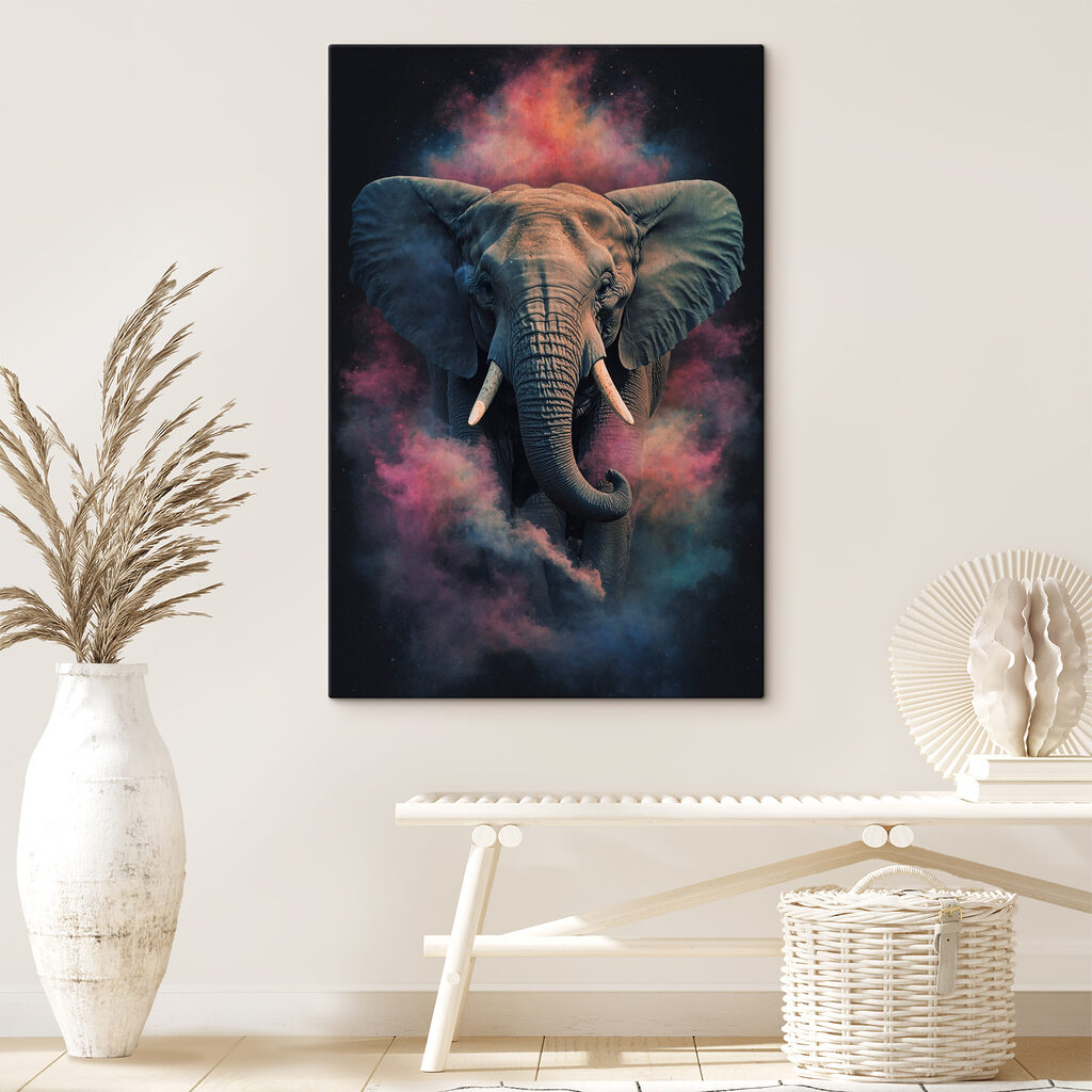 An elephant with smoke and clouds of smoke