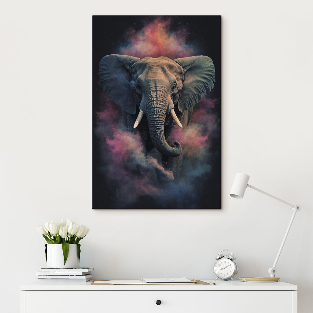 An elephant with smoke and clouds of smoke