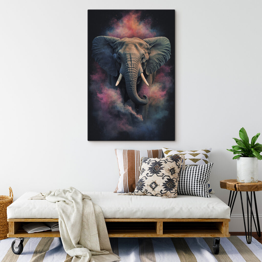 An elephant with smoke and clouds of smoke