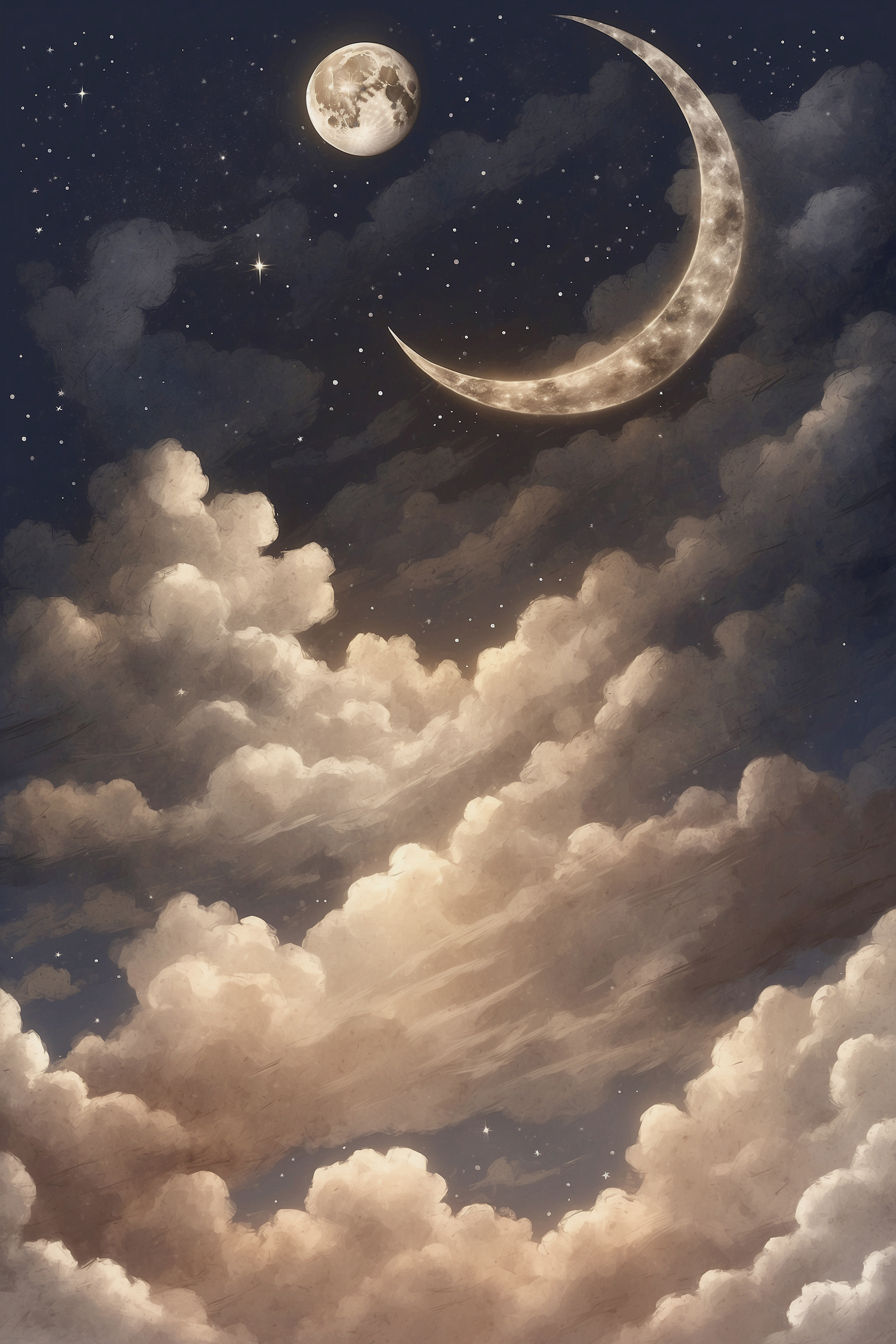 A moon and clouds in the sky