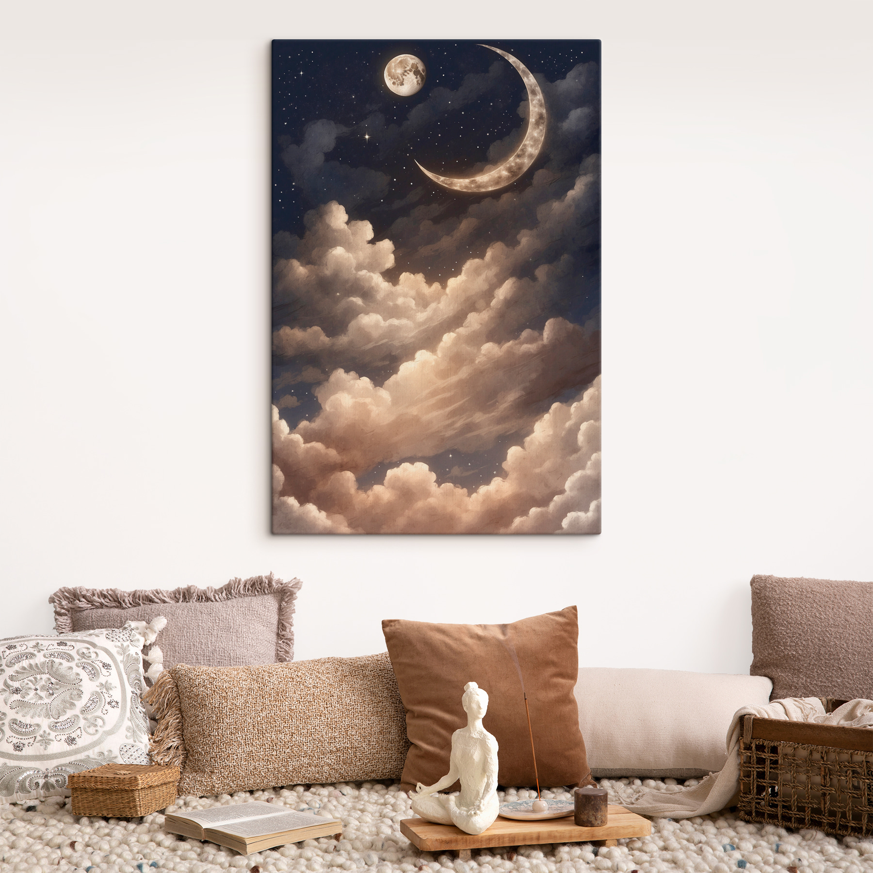 A moon and clouds in the sky