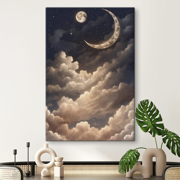 A moon and clouds in the sky