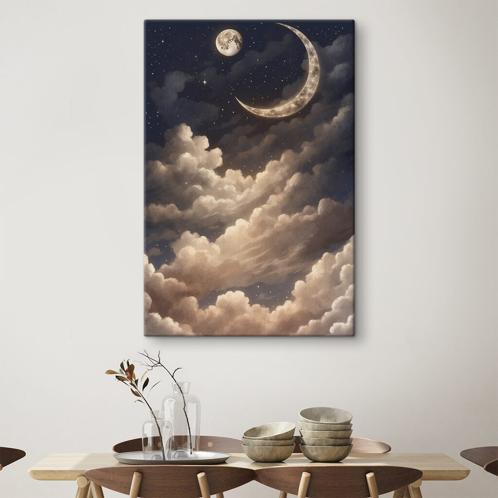 A moon and clouds in the sky