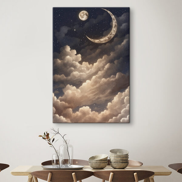 A moon and clouds in the sky