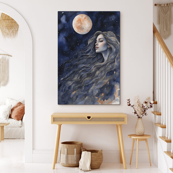 A woman with long hair and a moon A woman with long hair and a moon
