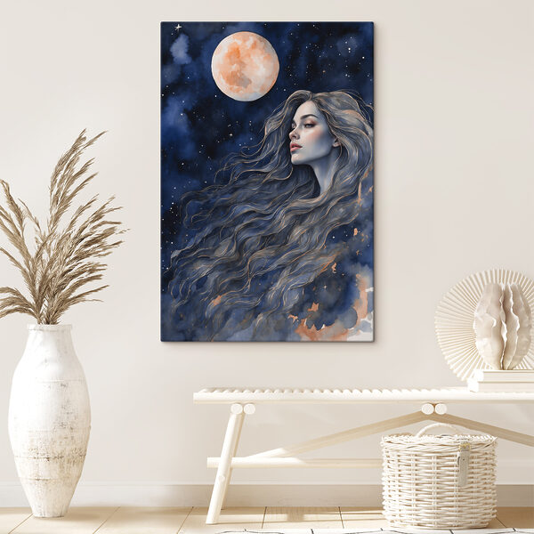 A woman with long hair and a moon A woman with long hair and a moon
