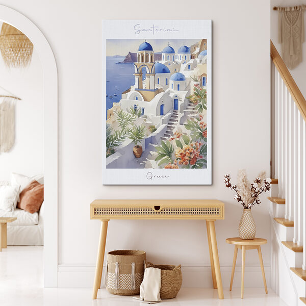 Quadri Quadri Un dipinto raffigurante un edificio bianco con cupole blu (COD: s38400)
