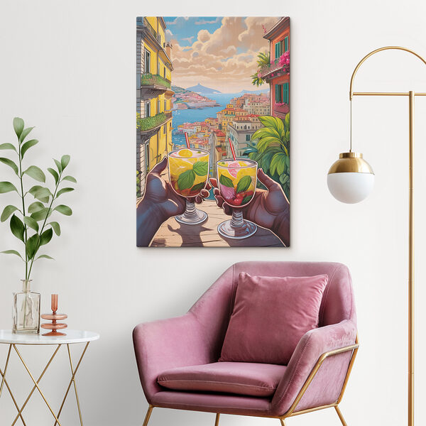 Quadri Quadri Un paio di mani che reggono dei bicchieri decorati con frutta e foglie (COD: s38405)