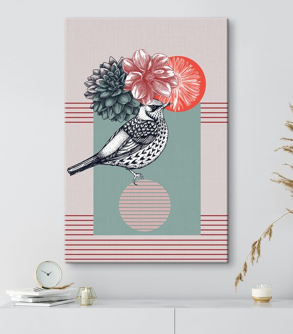 A bird with flowers on its head