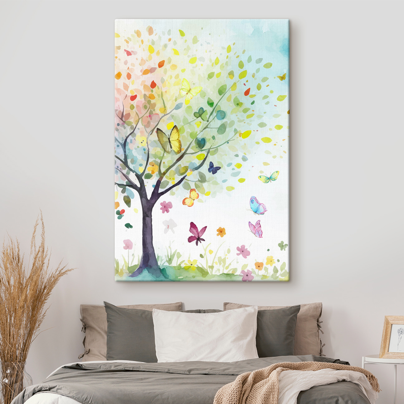 A tree with butterflies and leaves