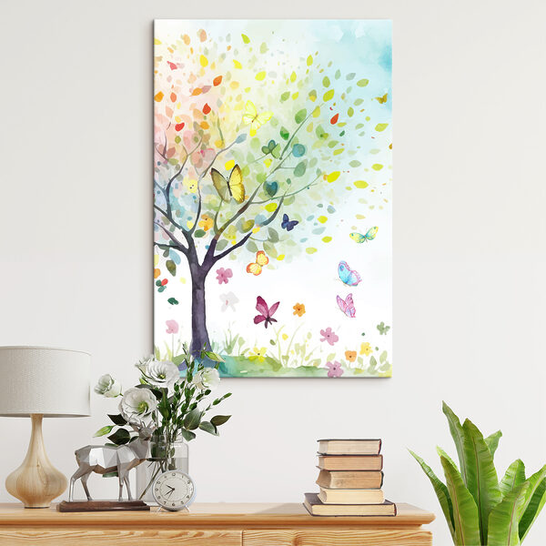 A tree with butterflies and leaves