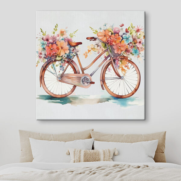 Quadri Quadri Un acquerello raffigurante una bicicletta decorata con fiori (COD: s38447)