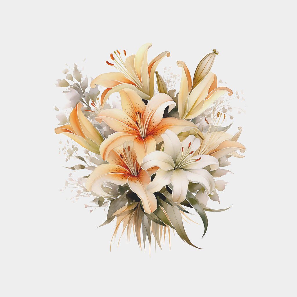 A bouquet of flowers on a white background