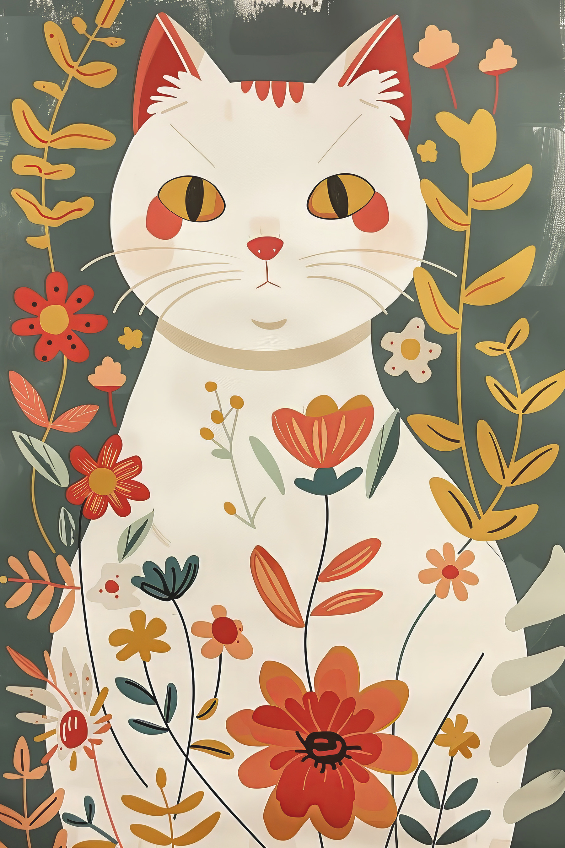 A cat with flowers on it