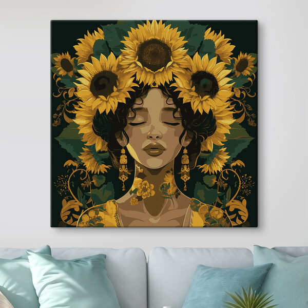 Quadri Una donna con dei girasoli tra i capelli (COD: s38263) Quadri Quadri Una donna con dei girasoli tra i capelli (COD: s38263)