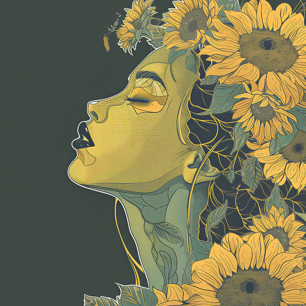 A woman with her eyes closed and flowers in her hair