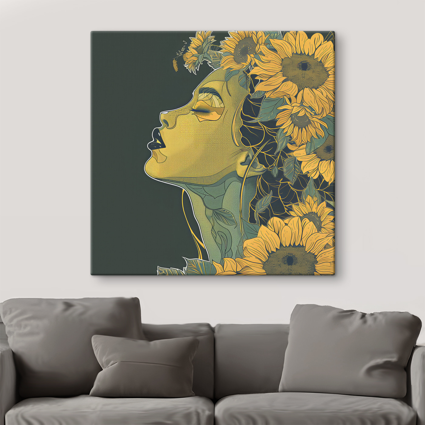 A woman with her eyes closed and flowers in her hair
