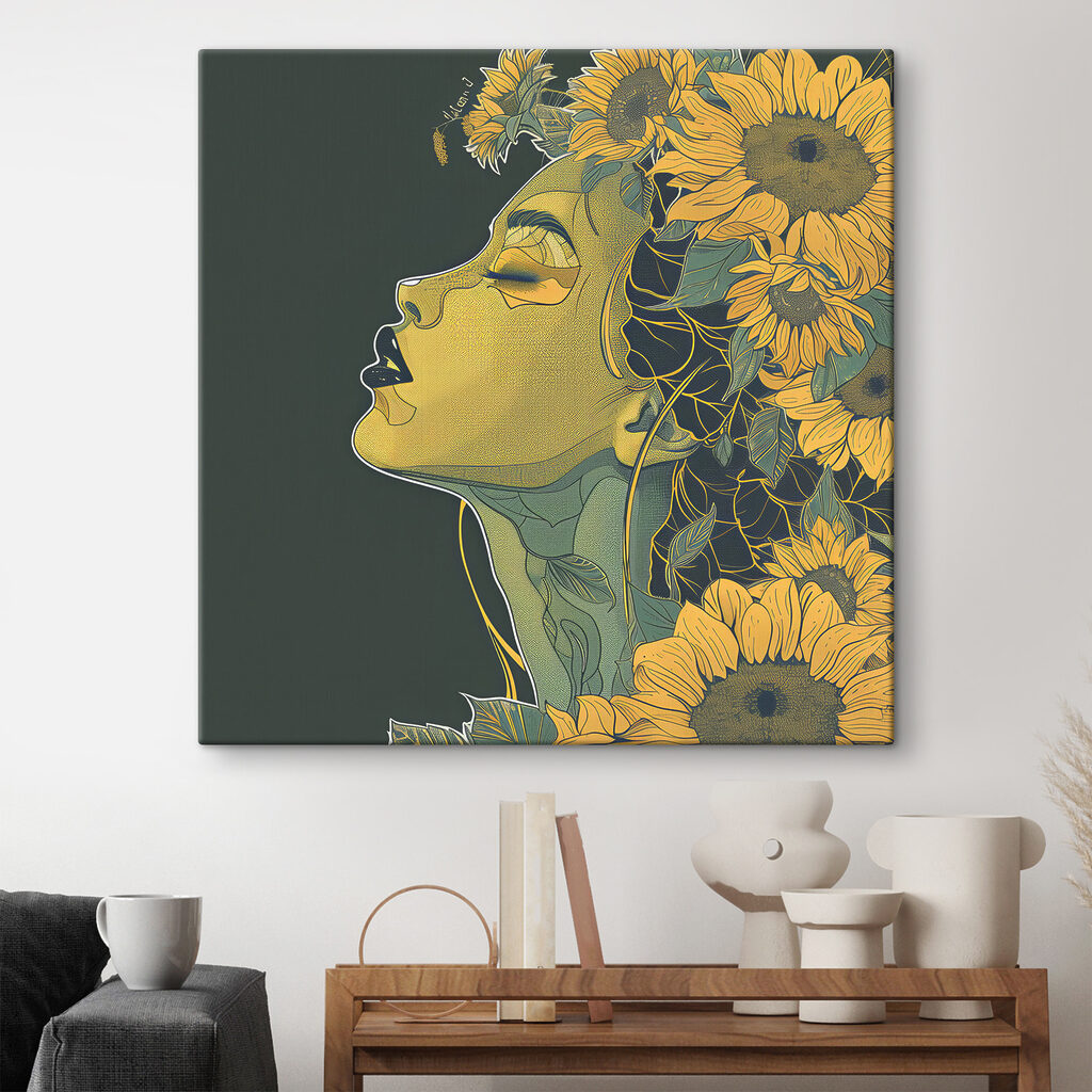 A woman with her eyes closed and flowers in her hair