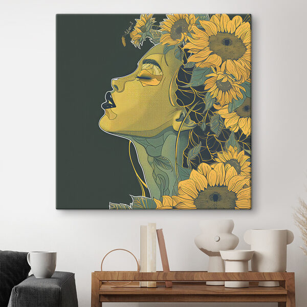 A woman with her eyes closed and flowers in her hair