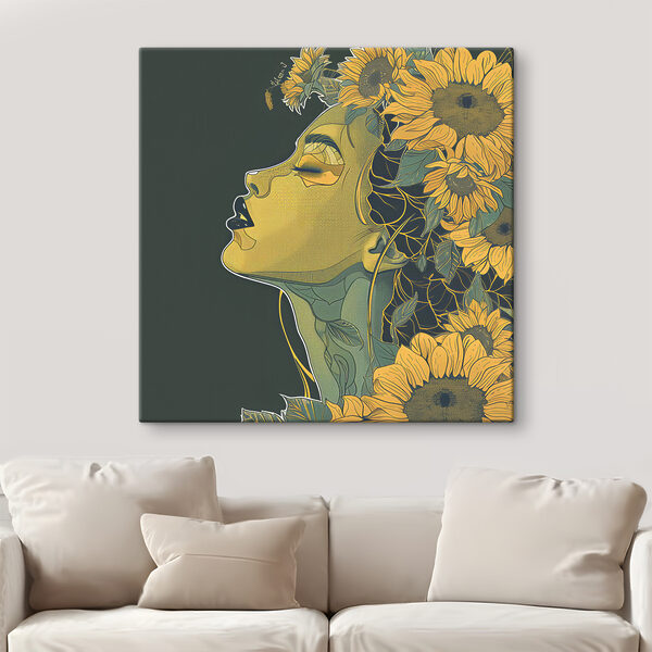 A woman with her eyes closed and flowers in her hair