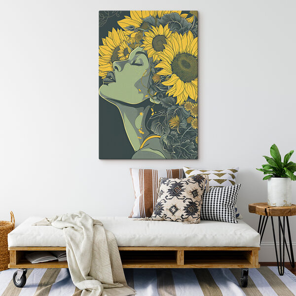Quadri Una donna con dei girasoli tra i capelli (COD: s38380) Quadri Quadri Una donna con dei girasoli tra i capelli (COD: s38380)