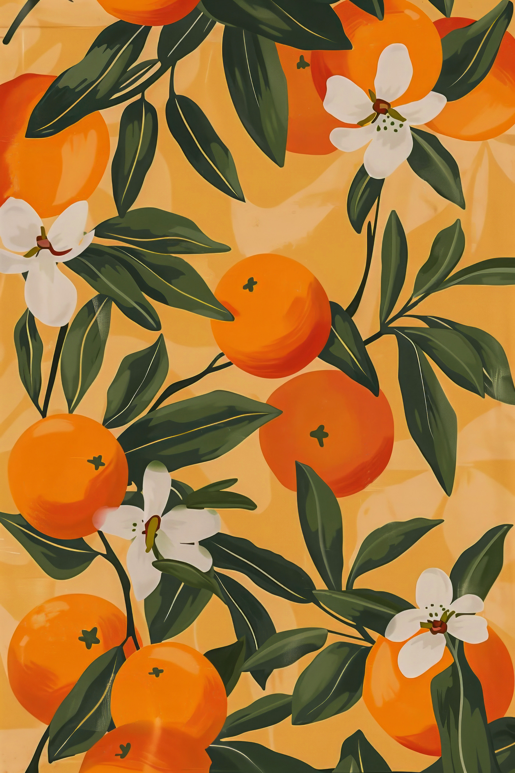 A pattern of oranges and white flowers A pattern of oranges and white flowers