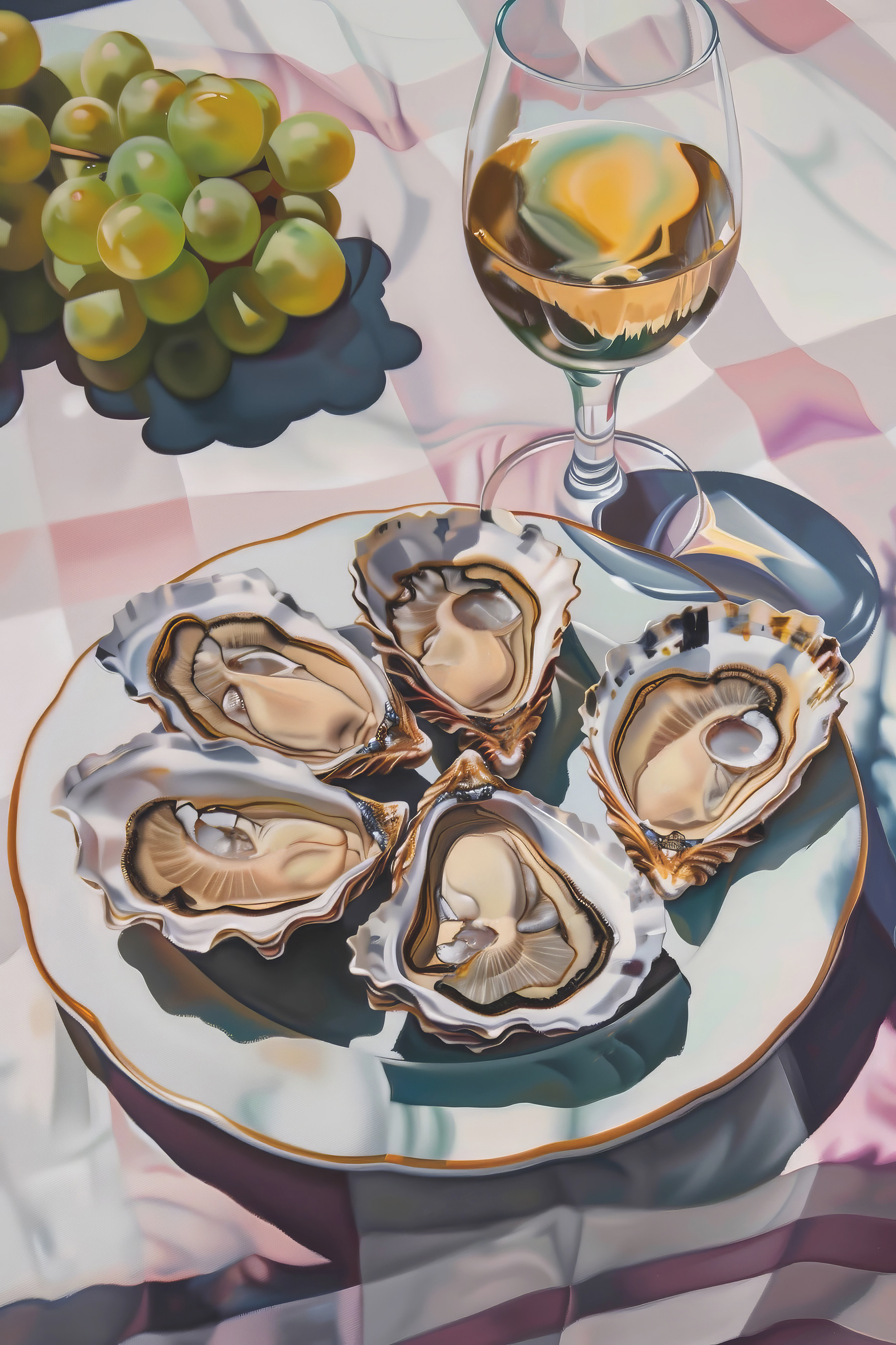 A plate of oysters and a glass of wine A plate of oysters and a glass of wine