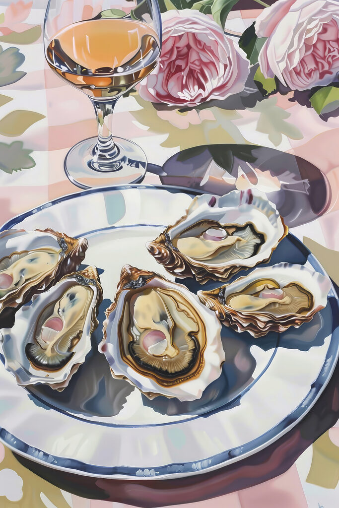 A plate of oysters on a table A plate of oysters on a table