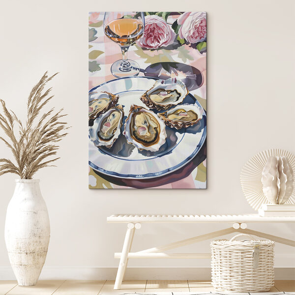 A plate of oysters on a table A plate of oysters on a table