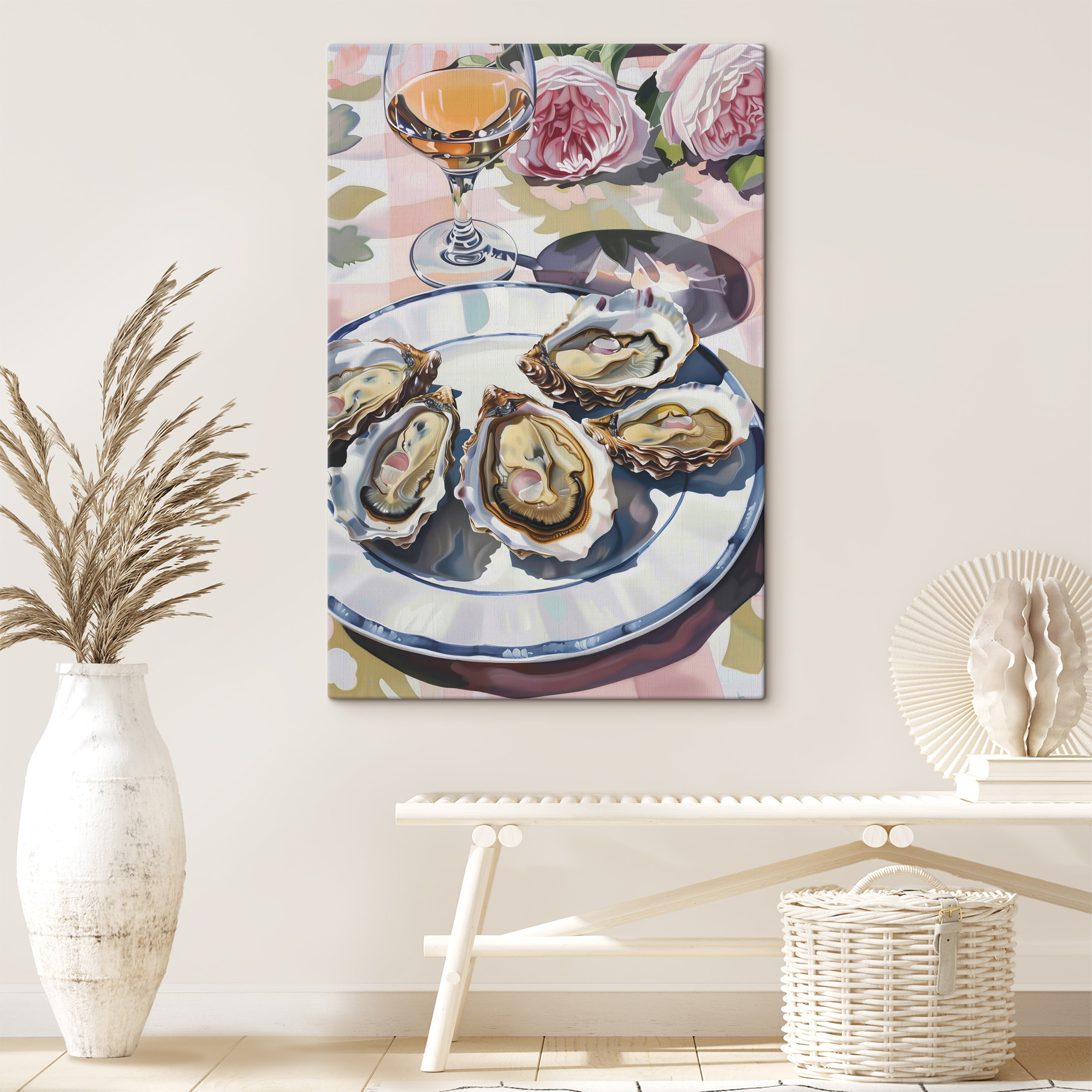 A plate of oysters on a table A plate of oysters on a table