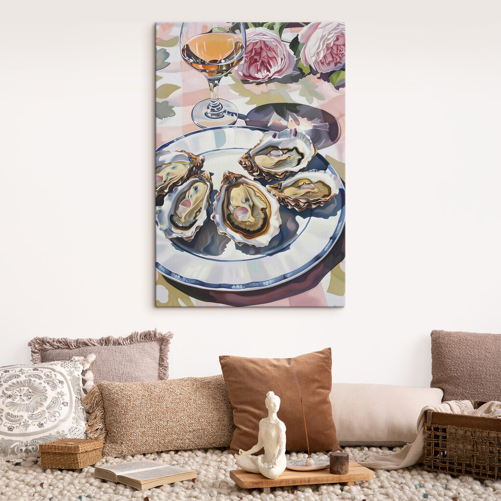 A plate of oysters on a table A plate of oysters on a table