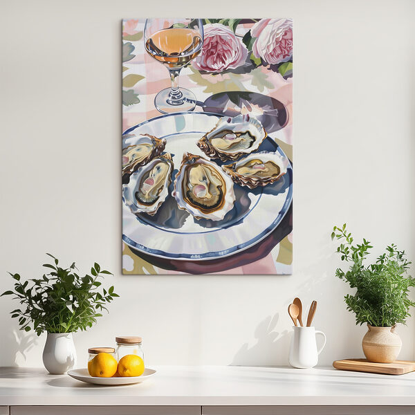 A plate of oysters on a table A plate of oysters on a table