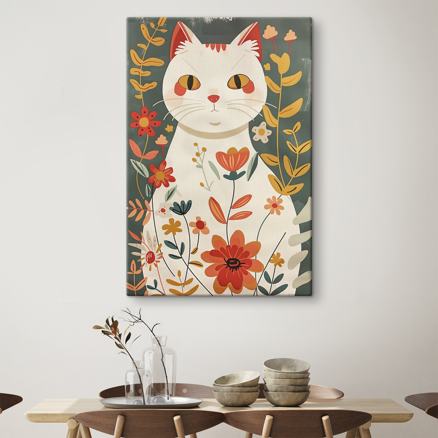 A cat with flowers on it