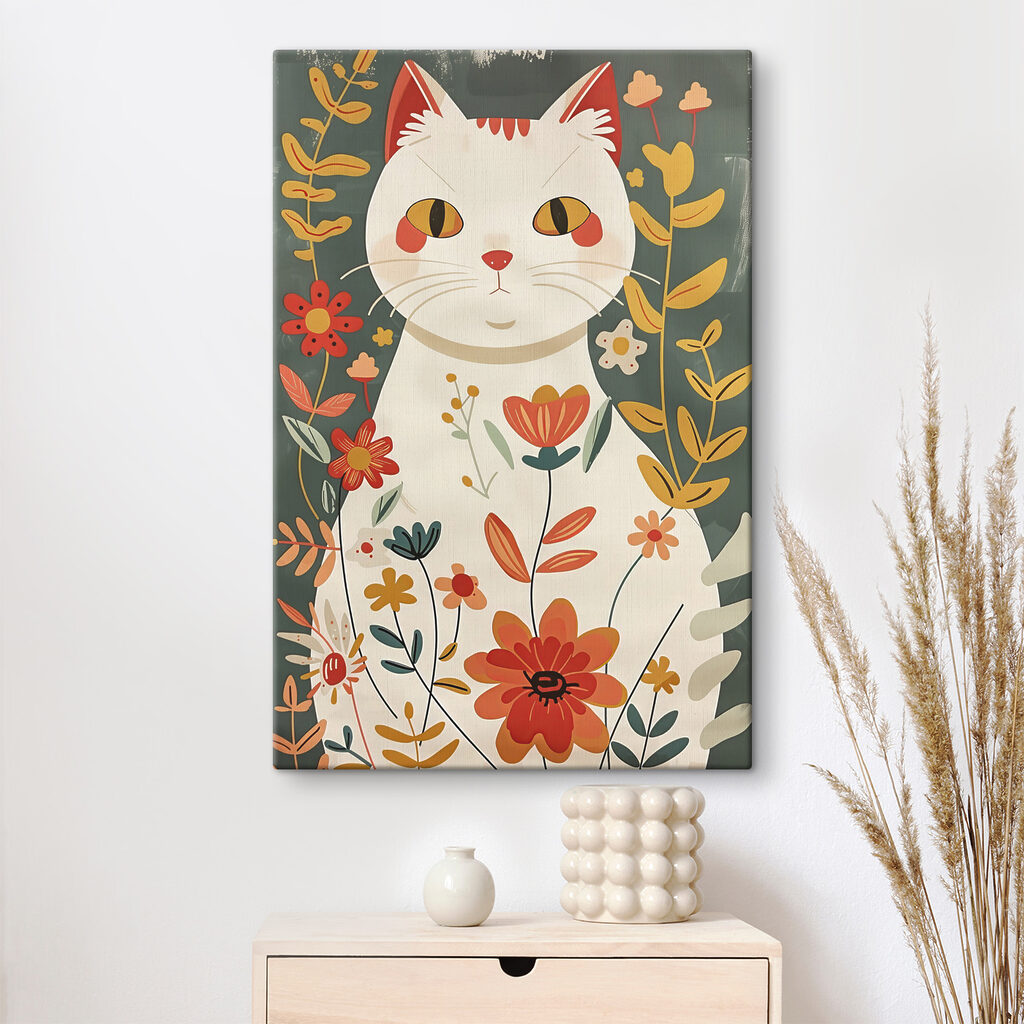 A cat with flowers on it