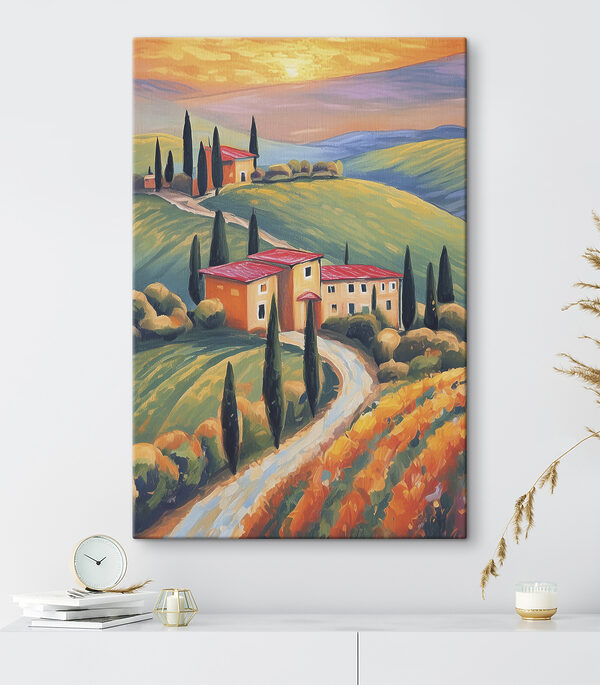 A painting of a house on a hill A painting of a house on a hill