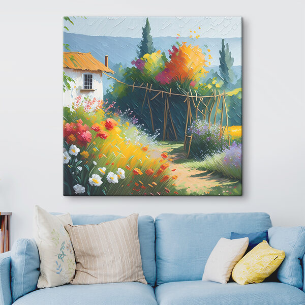 Quadri Quadri Un dipinto raffigurante una casa e dei fiori (COD: s38489)