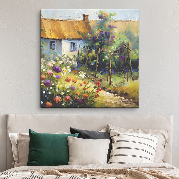Quadri Quadri Un dipinto raffigurante una casa e dei fiori (COD: s38490)