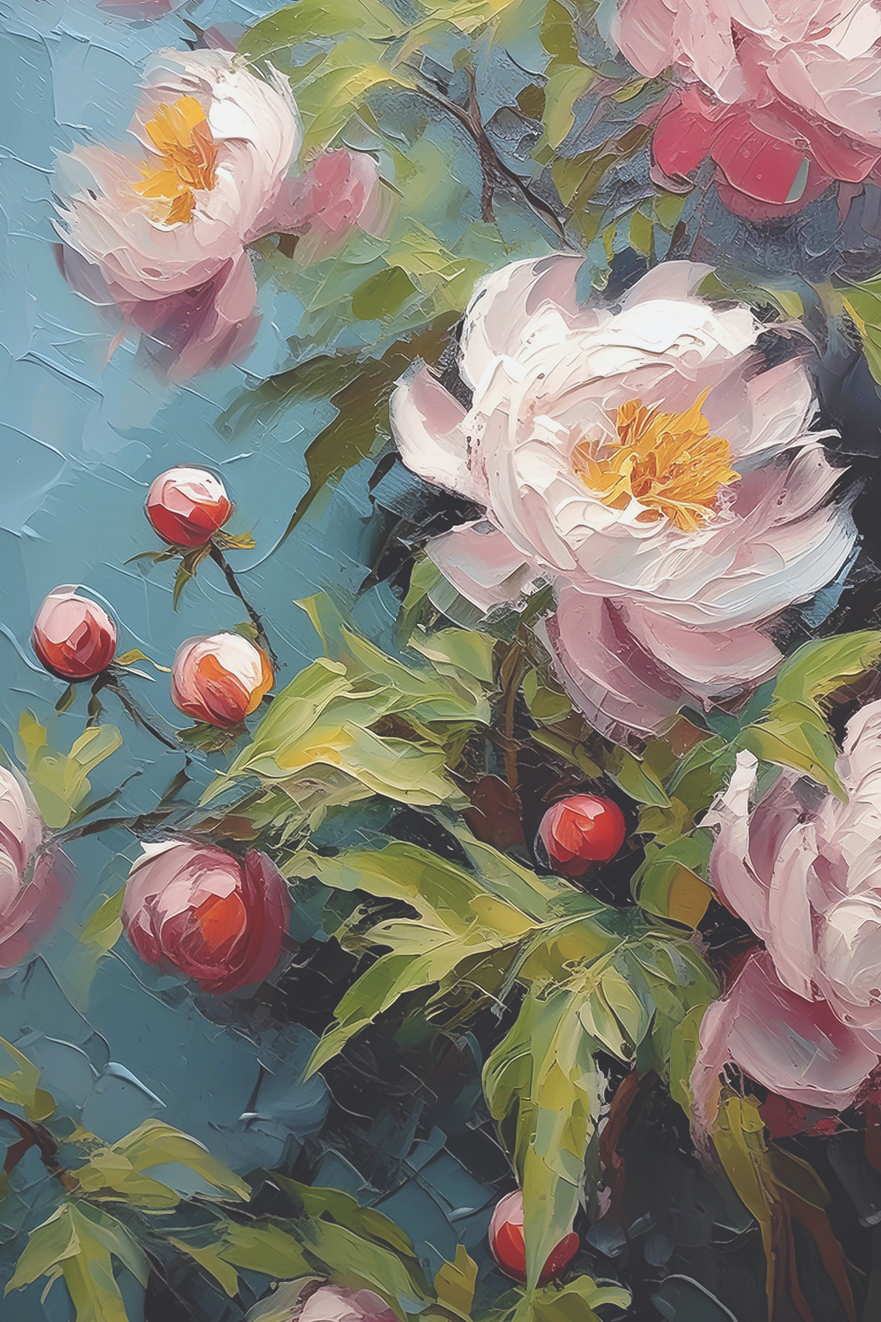A painting of flowers and buds