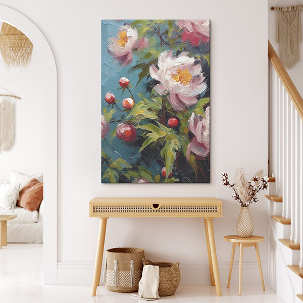 A painting of flowers and buds
