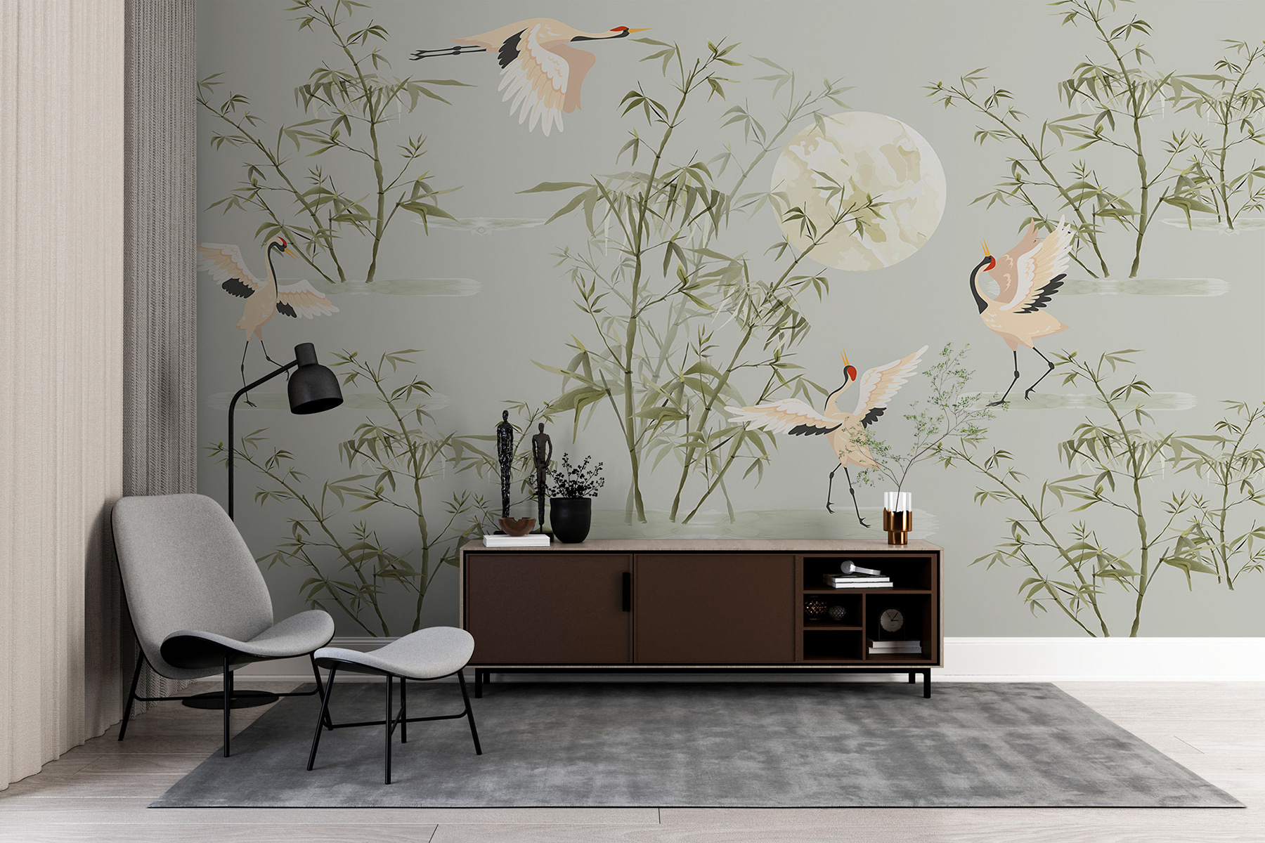 Una carta da parati con uccelli e bambù w00520pih2r - Una carta da parati con uccelli e bambù - tegory