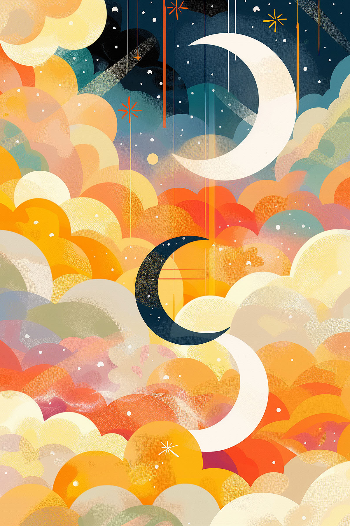 A colorful clouds and moon