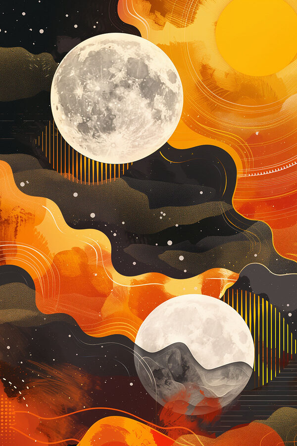 A moon and clouds in the sky