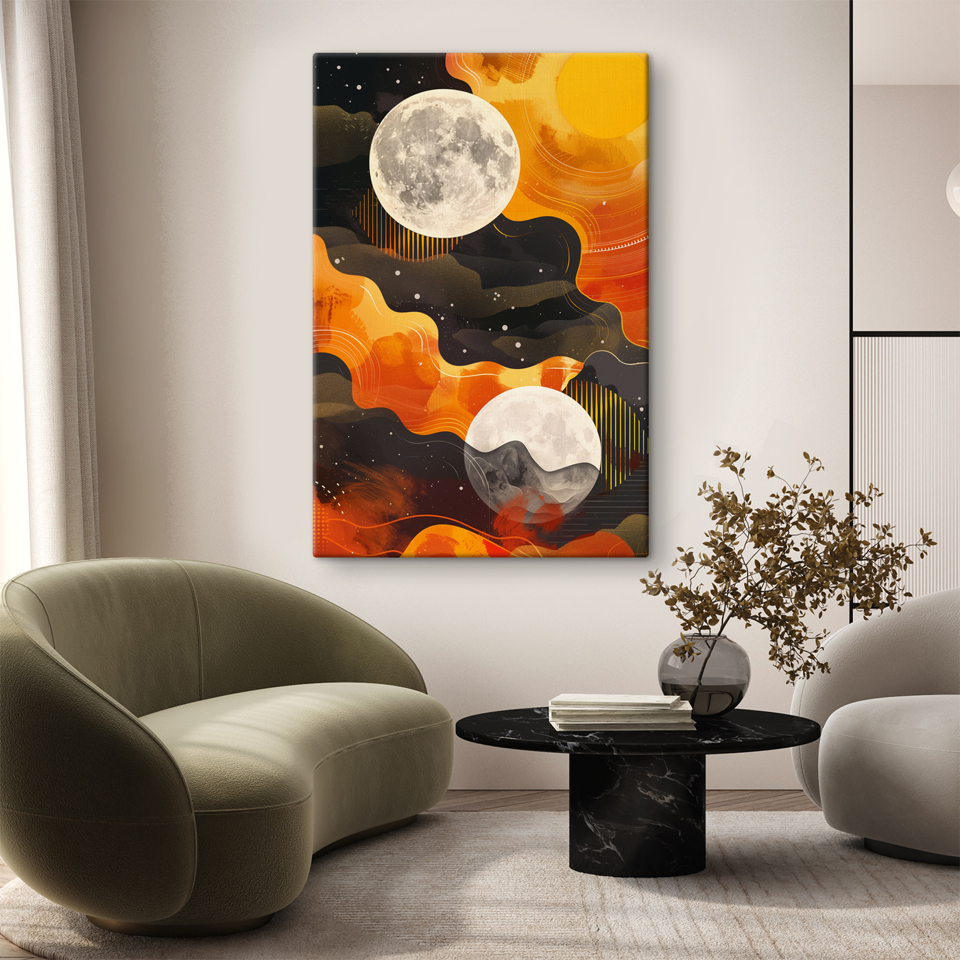 A moon and clouds in the sky