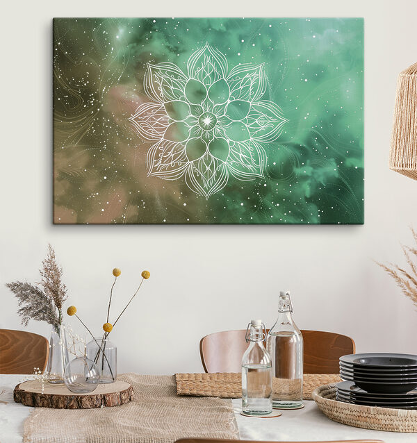 Quadri Un mandala bianco su uno sfondo verde e blu