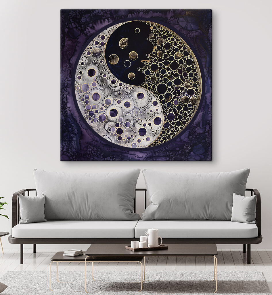 A yin yang symbol on a purple background A yin yang symbol on a purple background