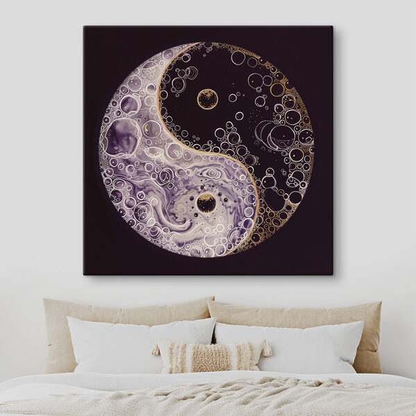 A yin yang symbol with bubbles